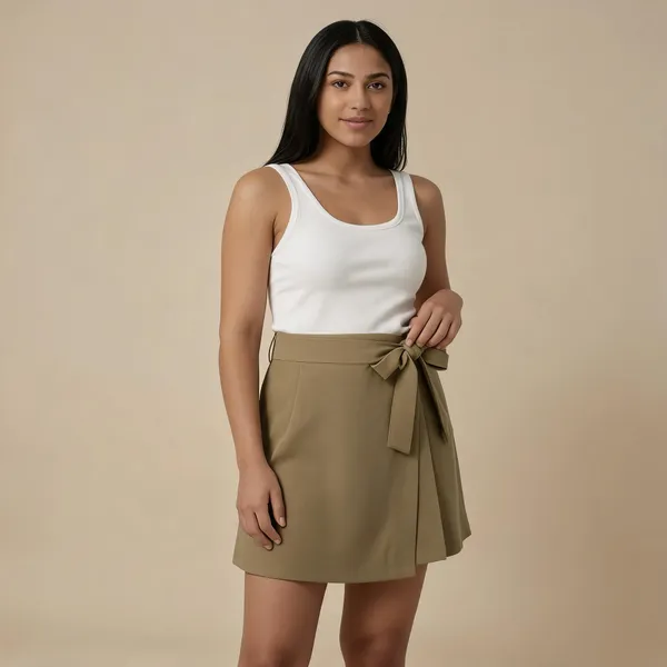Khaki_Solid_Wrap_Around_Skirt_For_Women