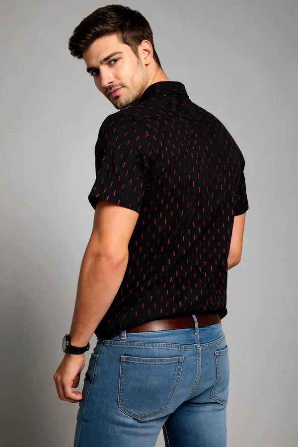 Black_Short_Sleeve_Shirt_With_Red_Geometric_Print_For_Men