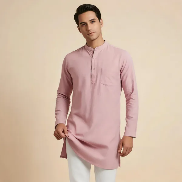 Light_Pink_Solid_Straight_Kurta_For_Men
