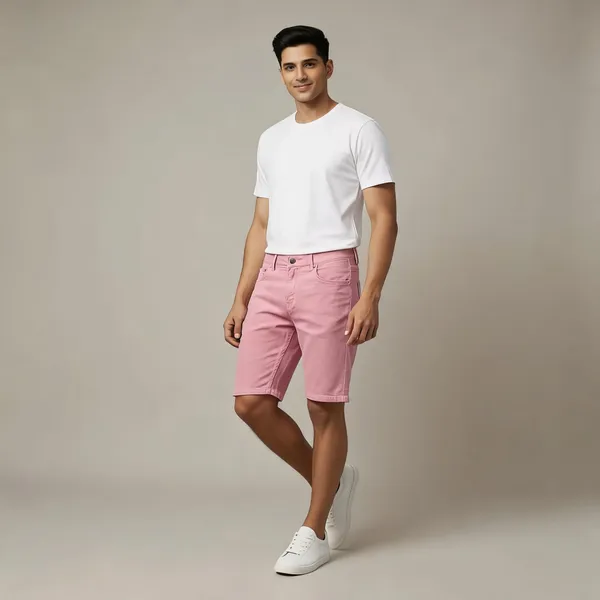 Pink_Solid_Denim_Casual_Shorts_For_Men