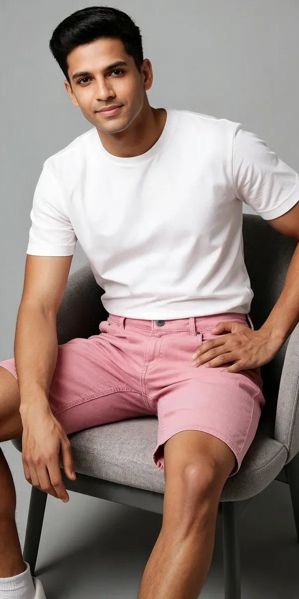Pink_Solid_Denim_Casual_Shorts_For_Men