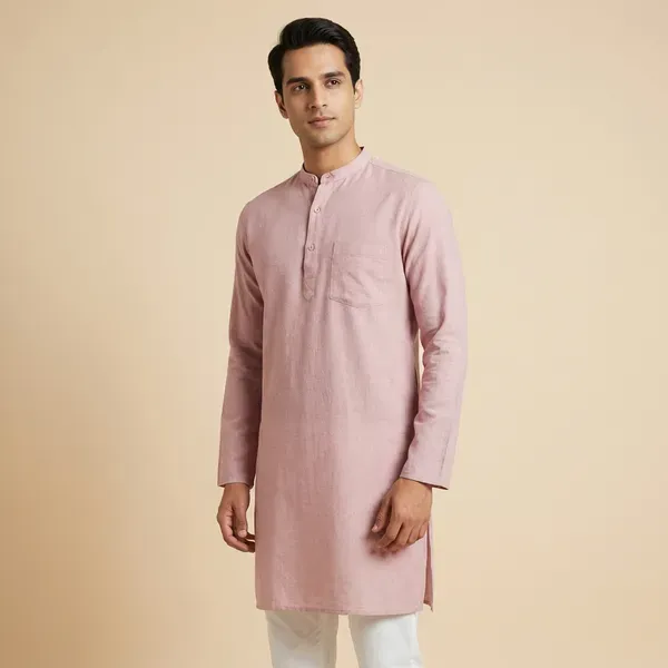 Light_Pink_Solid_Straight_Kurta_For_Men