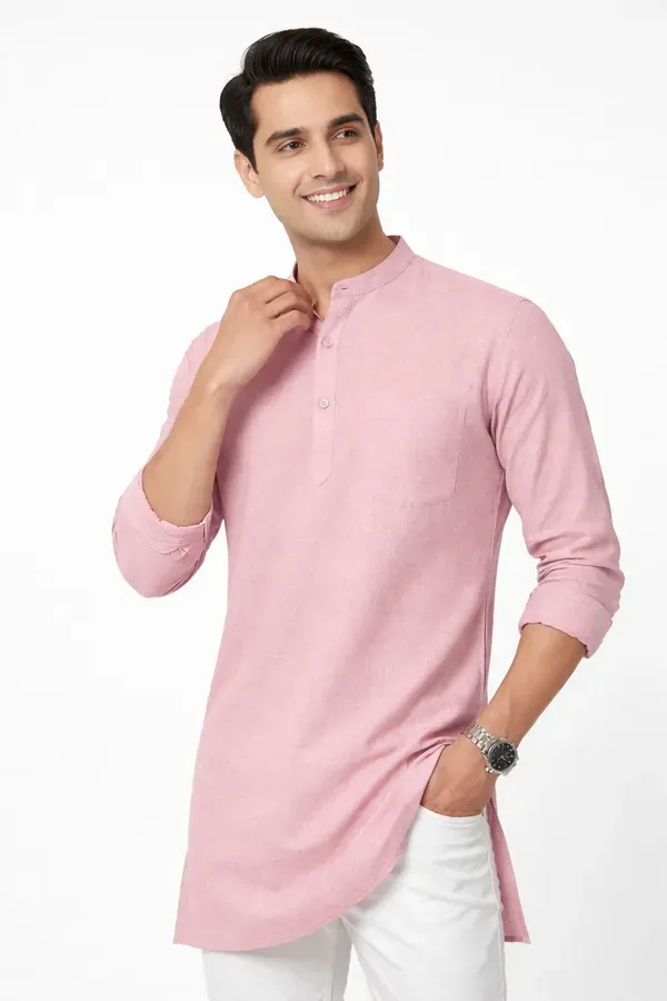 Light_Pink_Solid_Straight_Kurta_For_Men