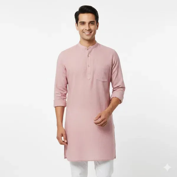 Light_Pink_Solid_Straight_Kurta_For_Men