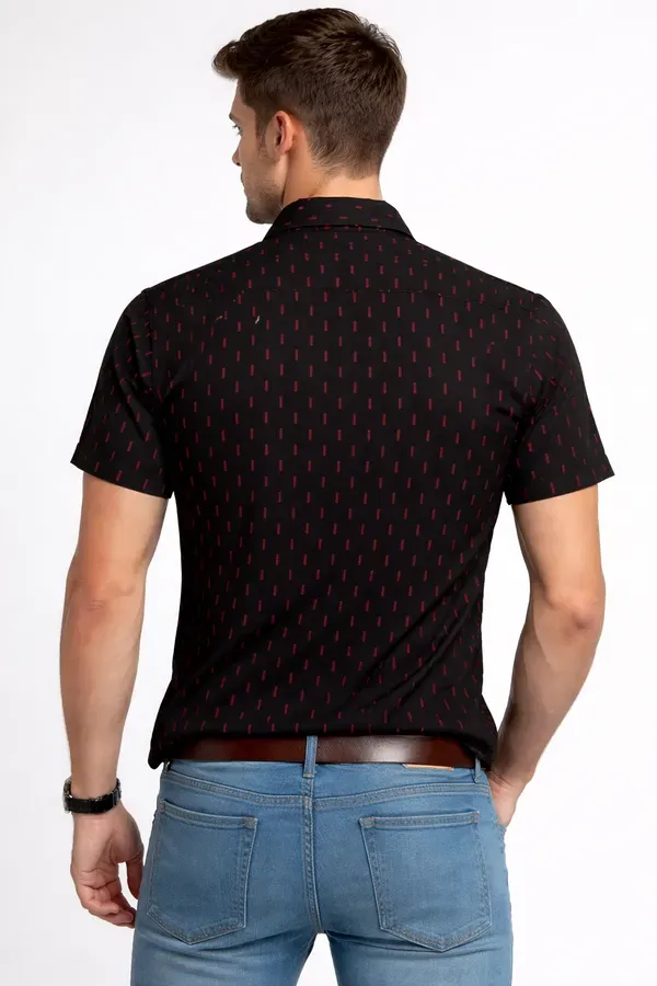 Black_And_Red_Abstract_Dash_Print_Half_Sleeve_Casual_Shirt_For_Men