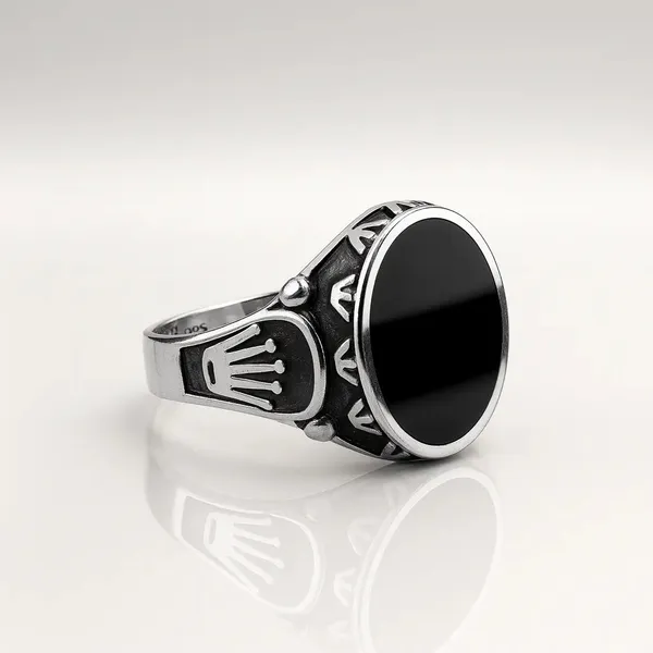925_Pure_Silver_Black_Onyx_Men_S_Vintage_Royal_Rings_Premium_Oval_Stone_Statement_Band_With_Antique_Engraving_Default_Title