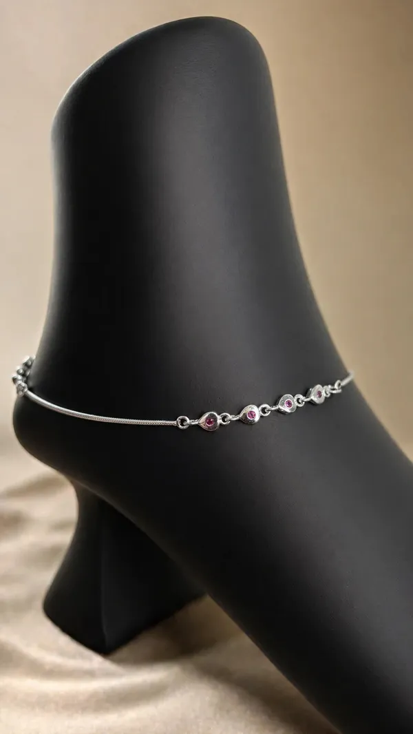 Moonlit_Whispers_Sterling_Silver_Anklet_With_Dainty_Ruby_Toned_Charms_Single