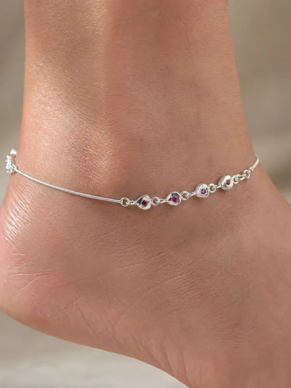 Moonlit_Whispers_Sterling_Silver_Anklet_With_Dainty_Ruby_Toned_Charms_Pair