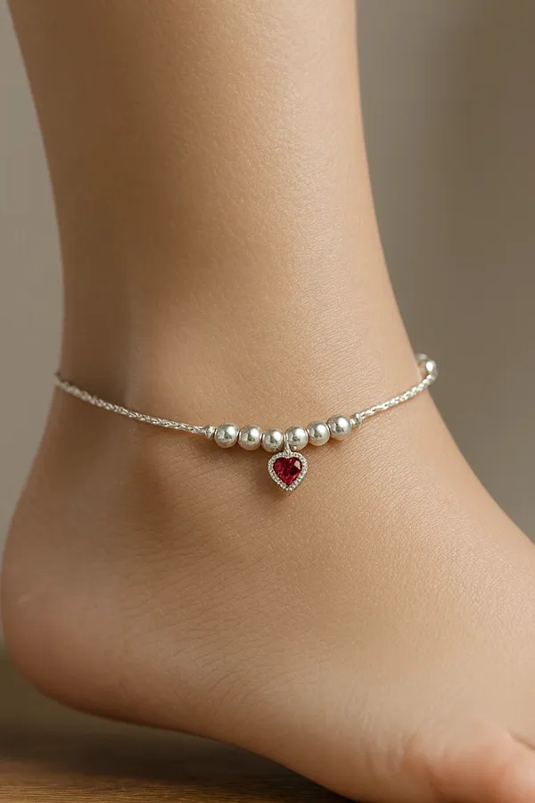 Crimson_Heartbeat_Beaded_Silver_Anklet_A_Delicate_Promise_In_Every_Step_Single