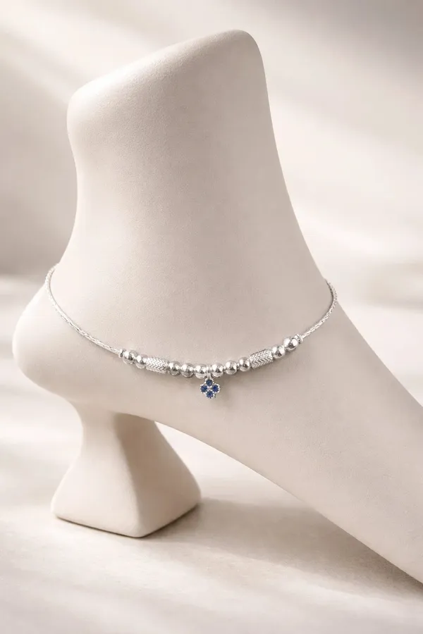 Blue_Blossom_Whisper_Silver_Anklet_Beaded_Charm_For_Poised_Everyday_Shine_Single