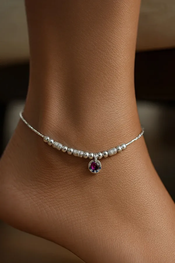 Celestial_Glow_Beaded_Silver_Pair_Of_Anklet_With_Radiant_Ruby_Crystal_Charm_Pair