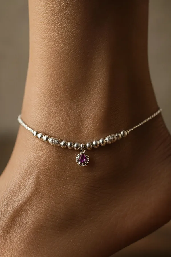 Rose_Ember_Beaded_Silver_Anklet_With_Crimson_Crystal_Charm_Glow_Pair