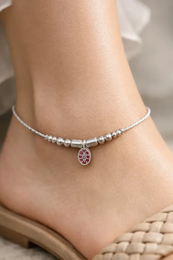 Ruby_Halo_Glow_Fine_Silver_Anklet_With_Beaded_Oval_Charm_Accent_Pair