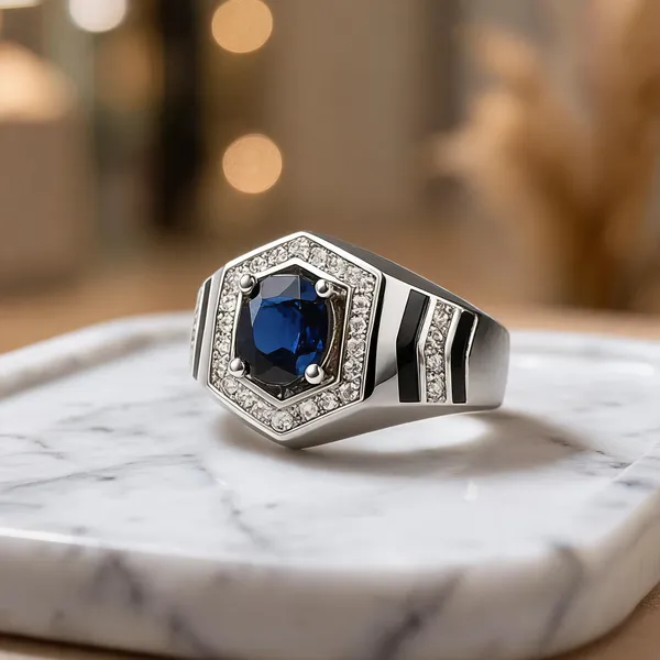 Pure_925_Sterling_Silver_Rings_With_Blue_Sapphire_Center_Stone_Diamond_Halo_Luxury_Hexagon_Design