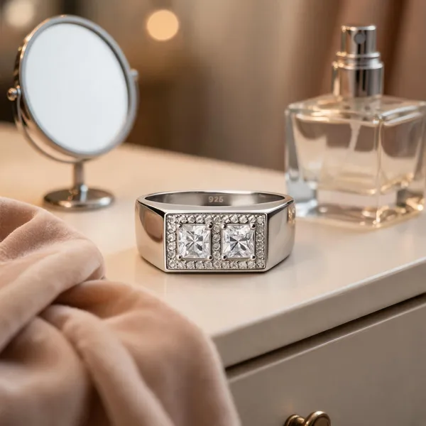 925_Pure_Silver_Dual_Square_Diamond_Cut_Mens_Rings_Premium_Twin_Stone_Statement_Rings