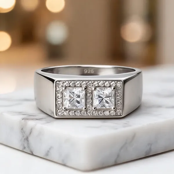 925_Pure_Silver_Dual_Square_Diamond_Cut_Mens_Rings_Premium_Twin_Stone_Statement_Rings