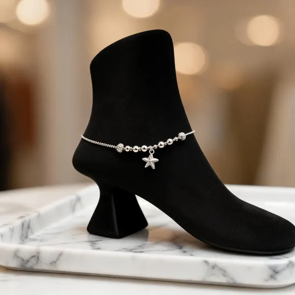 Garden_Halo_Sterling_Silver_Anklet_With_Ruby_And_Emerald_Talisman_Charm_Single