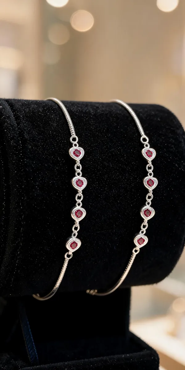 Moonlit_Whispers_Sterling_Silver_Anklet_With_Dainty_Ruby_Toned_Charms_Pair