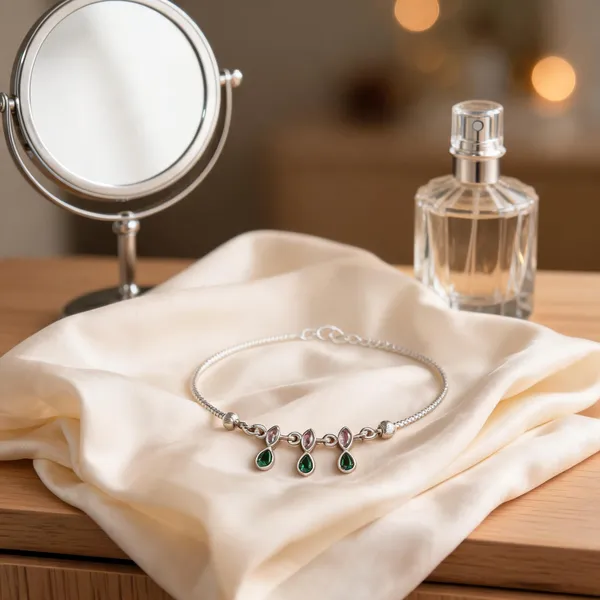 Celestial_Duet_Silver_Anklet_With_Pink_And_Emerald_Teardrop_Charms_Pair
