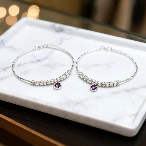 Celestial_Glow_Beaded_Silver_Pair_Of_Anklet_With_Radiant_Ruby_Crystal_Charm_Pair