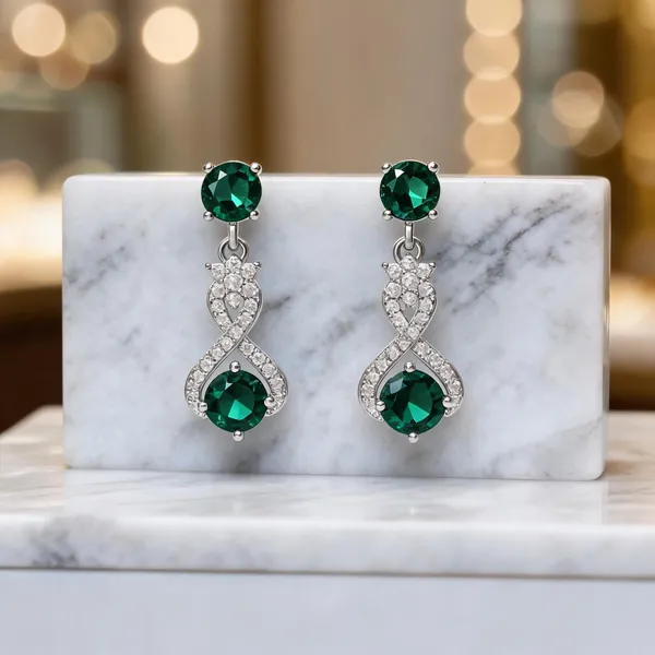 Emerald_Radiance_Exquisite_Oxidised_Silver_Drop_Earrings