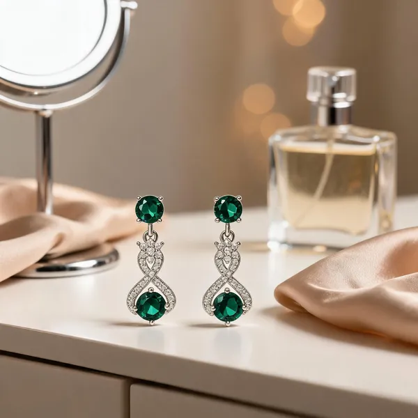 Emerald_Radiance_Exquisite_Oxidised_Silver_Drop_Earrings