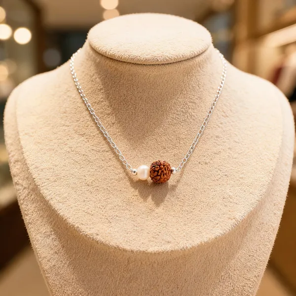 925_Sterling_Silver_Rudraksha_Freshwater_Pearl_Necklace_Spiritual_Minimalist_Chain_Necklace_For_Women