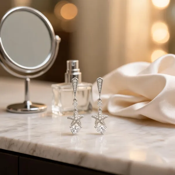 Silver_Earrings_Starfish_Cascade_Clear_Stone_Elegance