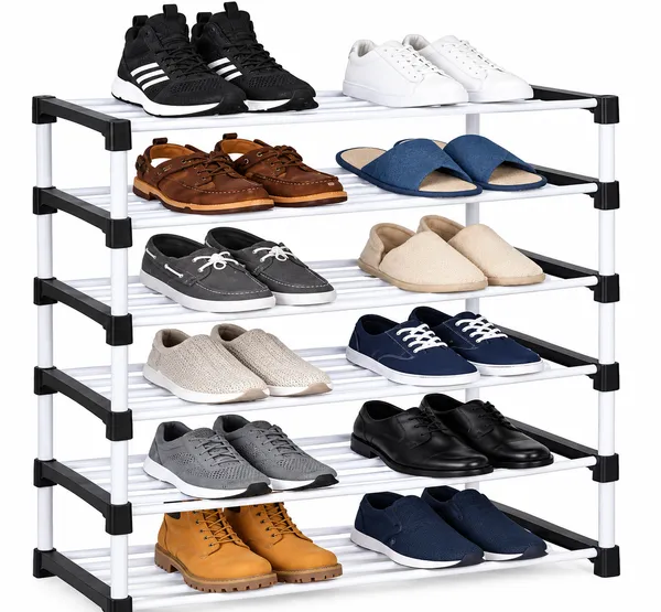 6_Tier_White_&_Black_Shoe_Rack