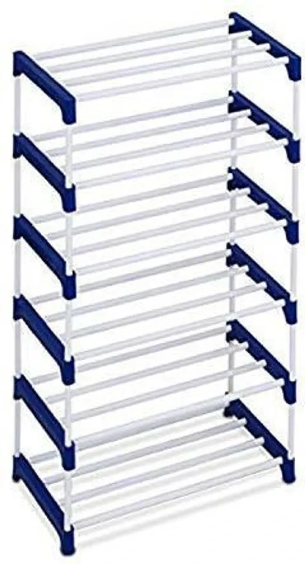 6_Tier_White_&_Blue_Shoe_Rack