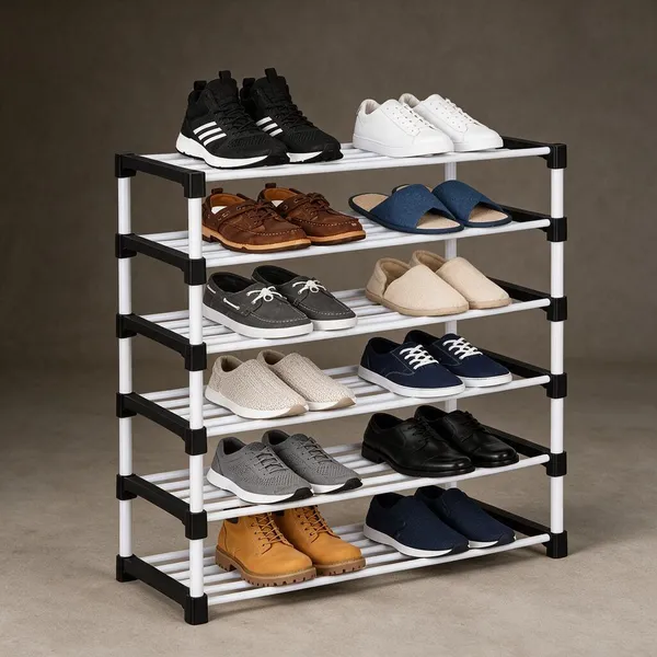 6_Tier_White_&_Black_Shoe_Rack