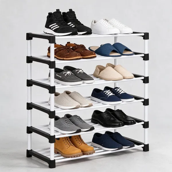 6_Tier_White_&_Black_Shoe_Rack