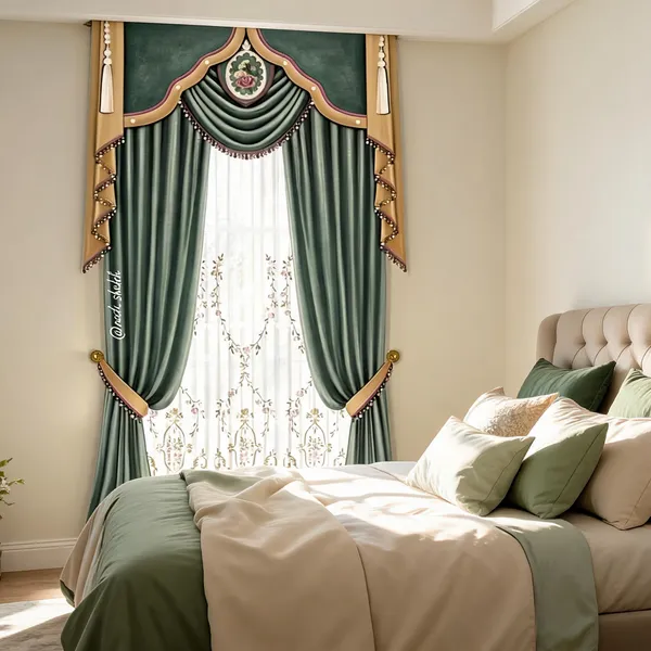 Green_Long_Crush_Fabric_Curtain_For_Home_Decor