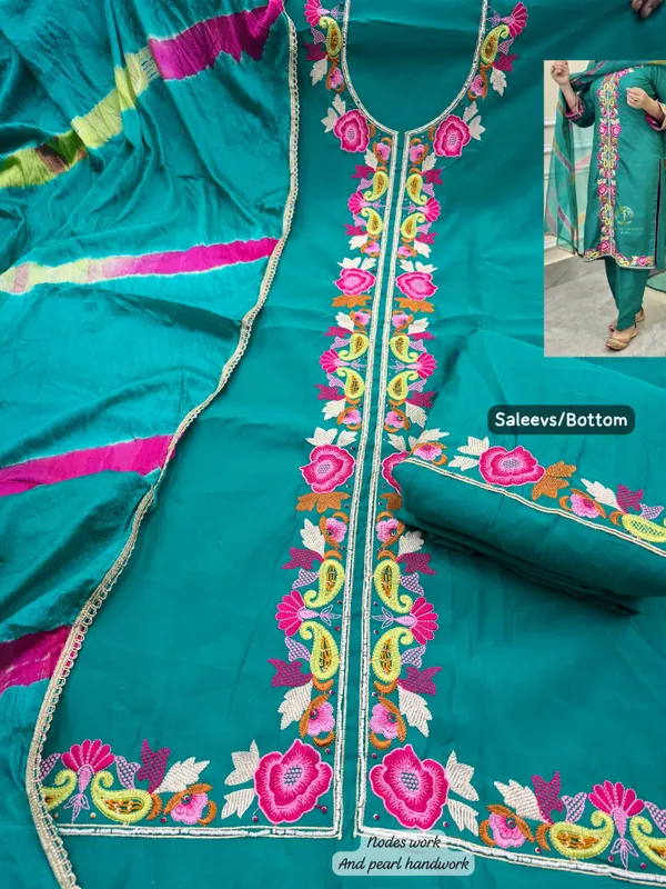 Teal_Silk_Unstiched_Suit_Set_For_Women
