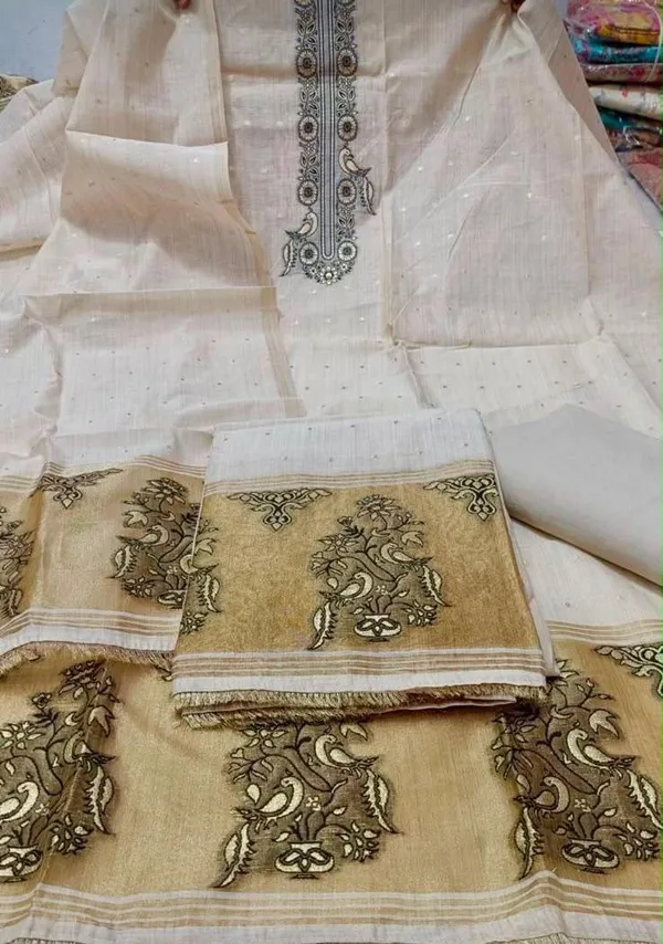 Off_White_Chanderi_Unstiched_Suit_Set_For_Women