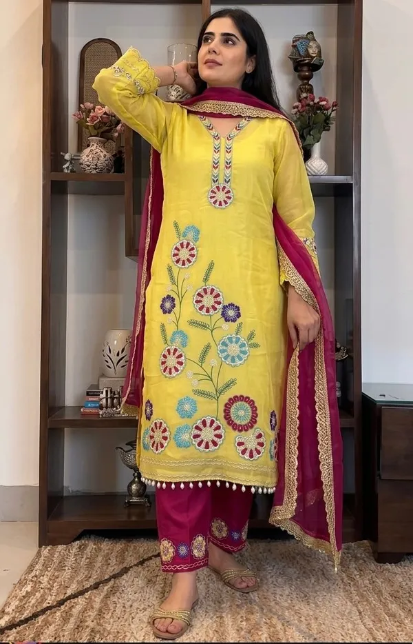 Yellow_Cotton_Unstiched_Suit_Set_For_Women