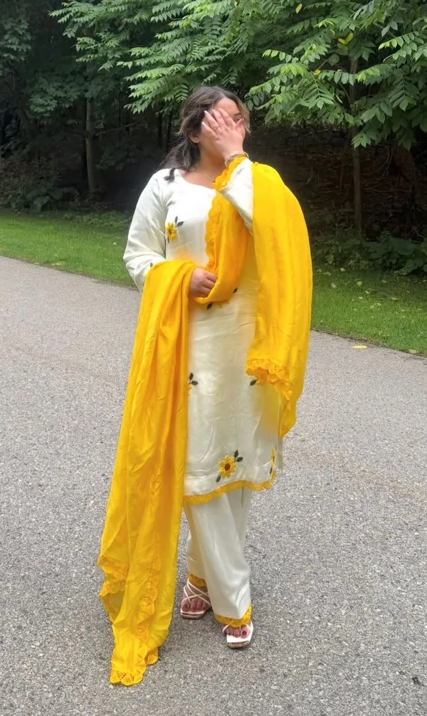 Yellow_And_White_Cotton_Unstiched_Suit_Set_For_Women