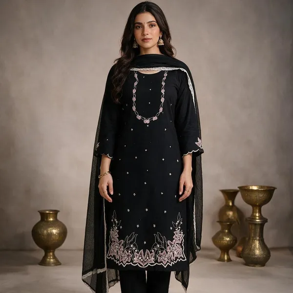 Black_Cotton_Unstiched_Suit_Set_For_Women