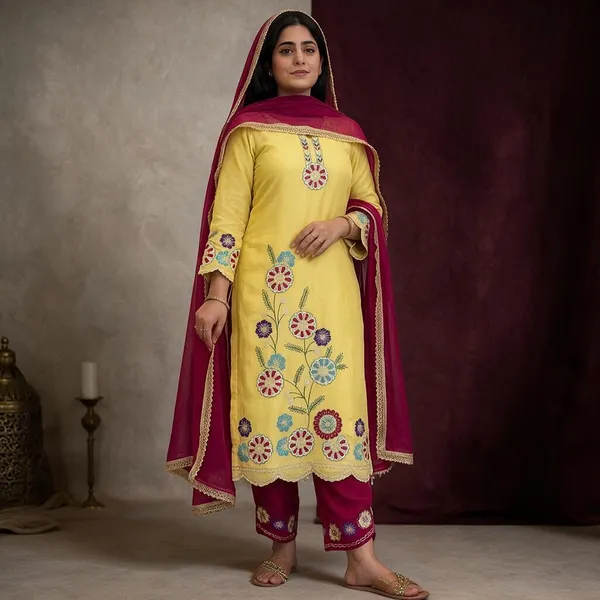 Yellow_Cotton_Unstiched_Suit_Set_For_Women