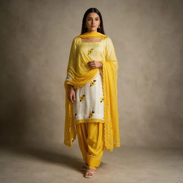 Yellow_And_White_Cotton_Unstiched_Suit_Set_For_Women