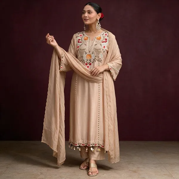 Peach_Chanderi_Unstiched_Suit_Set_For_Women