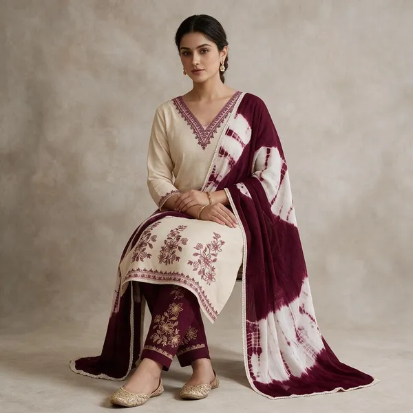 Purple_And_Cream_Cotton_Unstiched_Suit_Set_For_Women