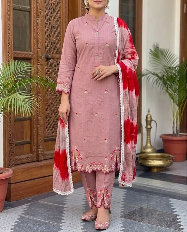 Pink_Cotton_Unstiched_Suit_Set_For_Women