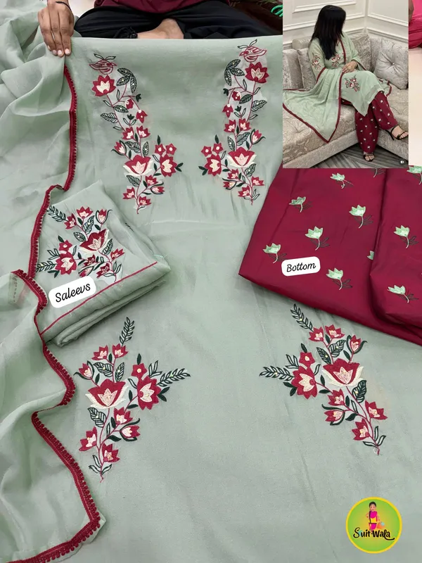 Mint_Green_Viscose_Rayon_Unstiched_Suit_Set_For_Women