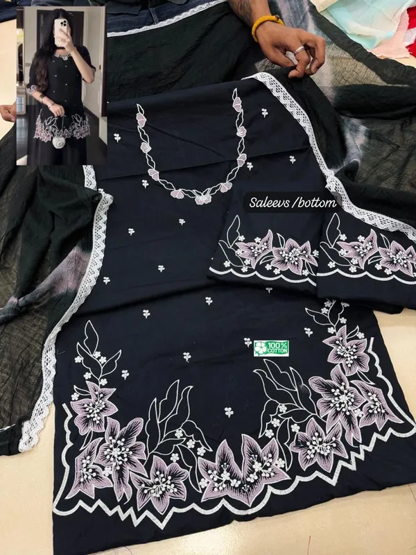 Black_Cotton_Unstiched_Suit_Set_For_Women