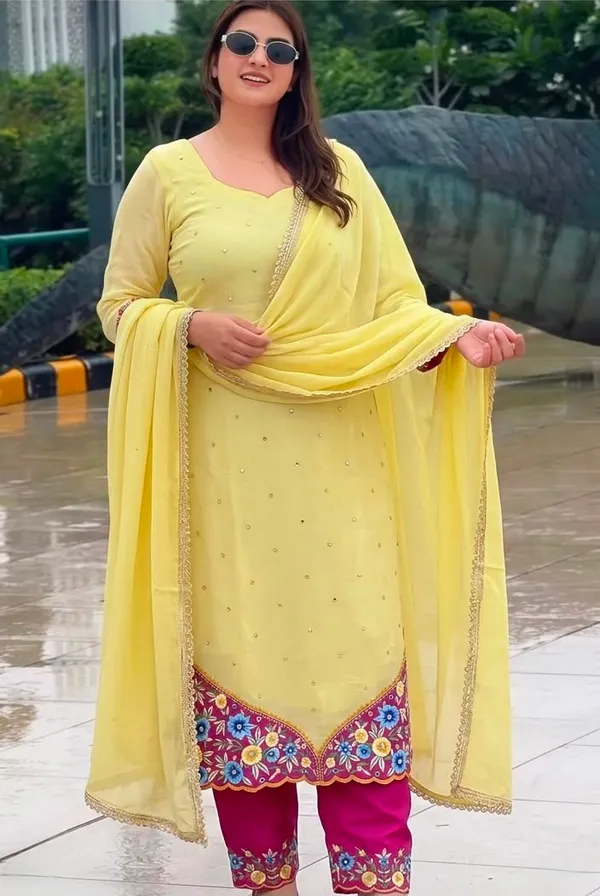 Yellow_Georgette_Unstiched_Suit_Set_For_Women