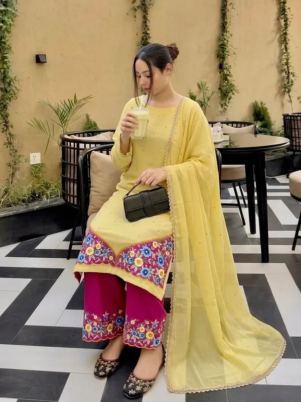 Yellow_Georgette_Unstiched_Suit_Set_For_Women