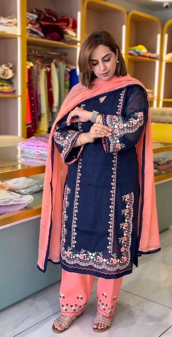 Navy_Cotton_Blend_Unstiched_Suit_Set_For_Women