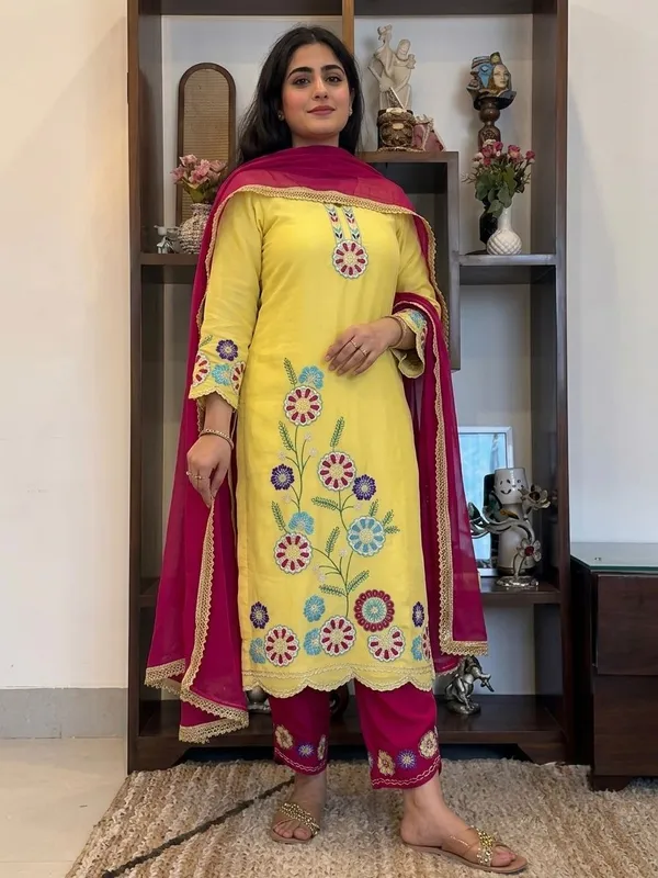 Yellow_Cotton_Unstiched_Suit_Set_For_Women