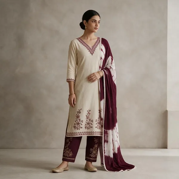 Purple_And_Cream_Cotton_Unstiched_Suit_Set_For_Women